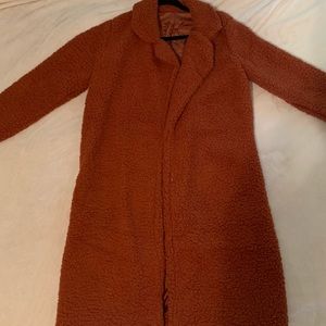 Plush Knee Length Jacket Rust